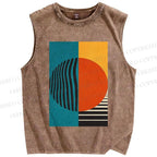 Unisex Artistic Geometry Printed Washed Tank Top