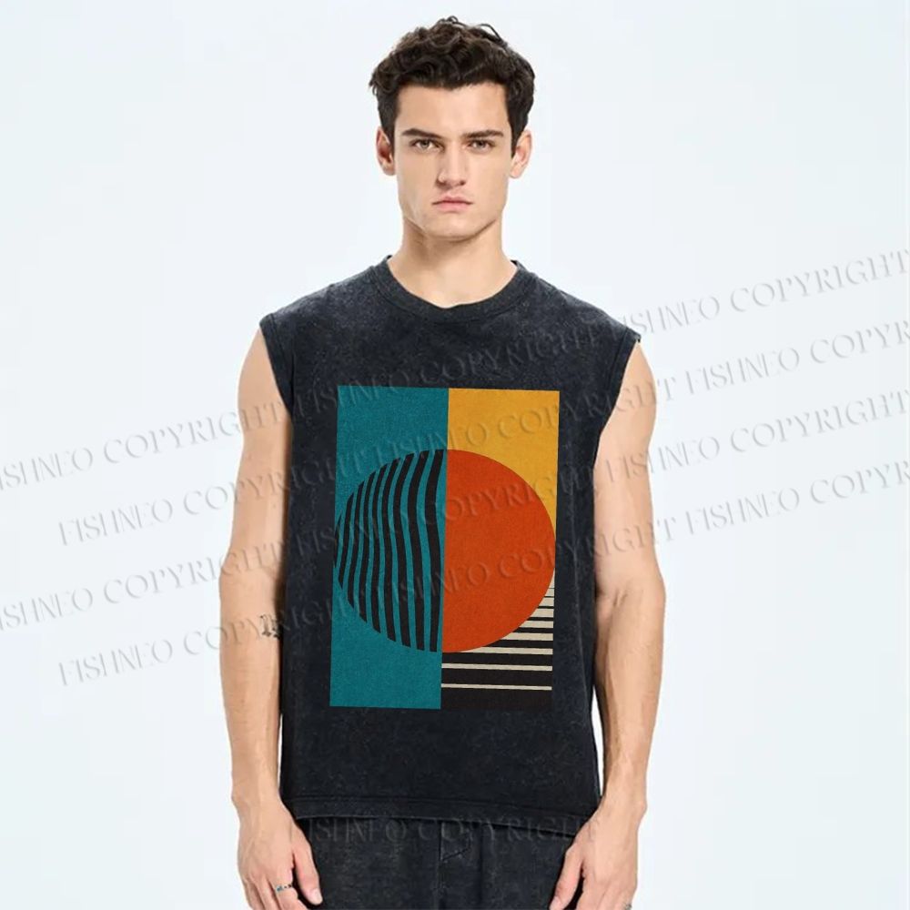 Unisex Artistic Geometry Printed Washed Tank Top