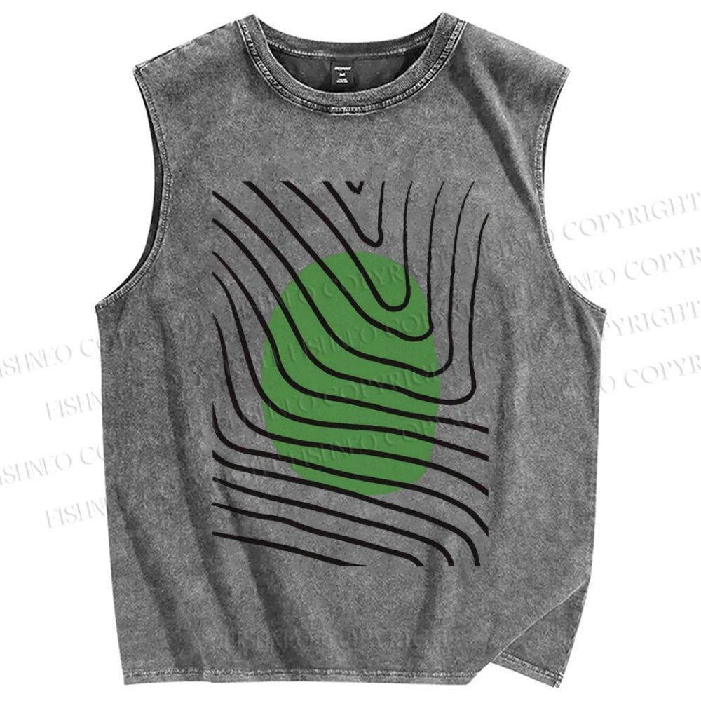 Unisex Artistic Geometry Printed Washed Tank Top