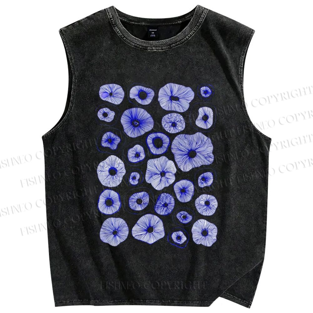 Unisex Artistic Flowers Printed Washed Tank Top