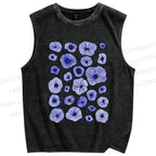 Unisex Artistic Flowers Printed Washed Tank Top