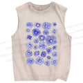 Unisex Artistic Flowers Printed Washed Tank Top