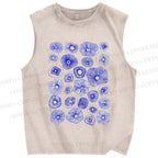 Unisex Artistic Flowers Printed Washed Tank Top