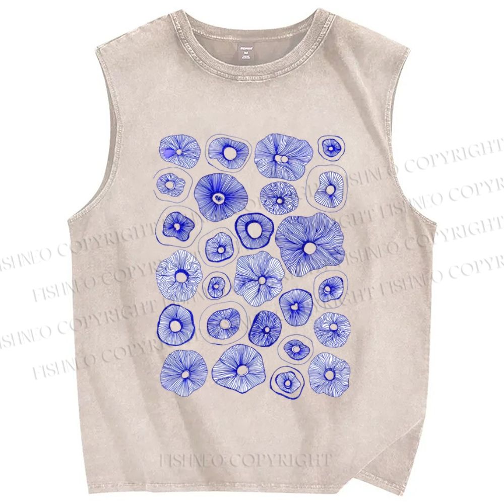 Unisex Artistic Flowers Printed Washed Tank Top