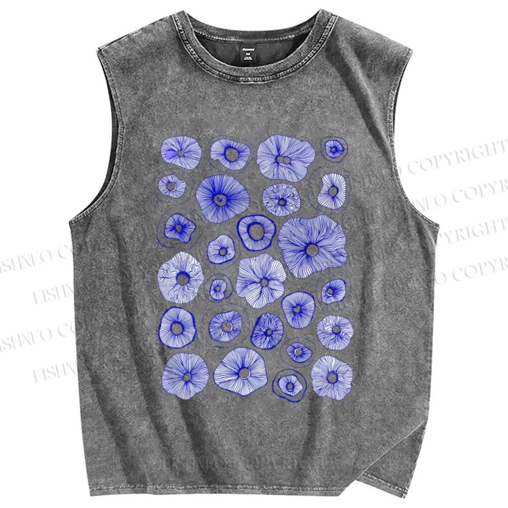 Unisex Artistic Flowers Printed Washed Tank Top
