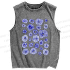 Unisex Artistic Flowers Printed Washed Tank Top