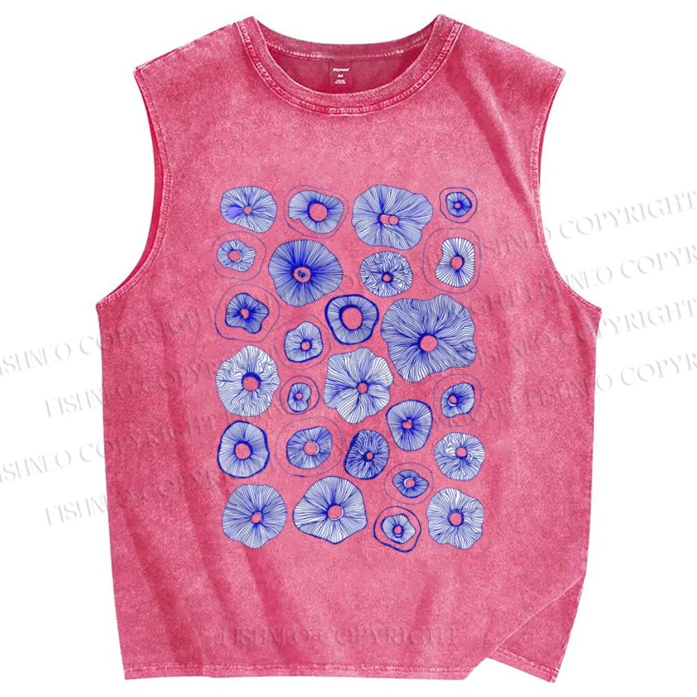 Unisex Artistic Flowers Printed Washed Tank Top