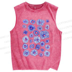 Unisex Artistic Flowers Printed Washed Tank Top