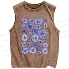 Unisex Artistic Flowers Printed Washed Tank Top