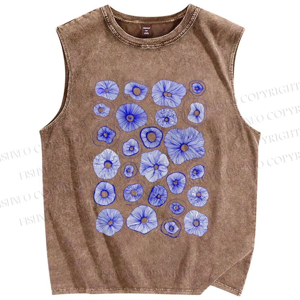 Unisex Artistic Flowers Printed Washed Tank Top
