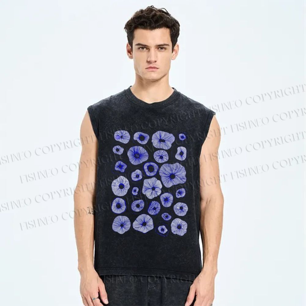 Unisex Artistic Flowers Printed Washed Tank Top