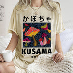 Unisex Yayoi Kusama Mushroom Printed Washed Tee