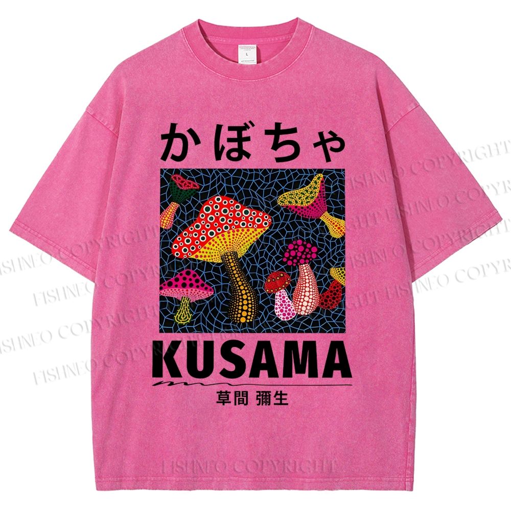 Unisex Yayoi Kusama Mushroom Printed Washed Tee