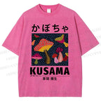 Unisex Yayoi Kusama Mushroom Printed Washed Tee