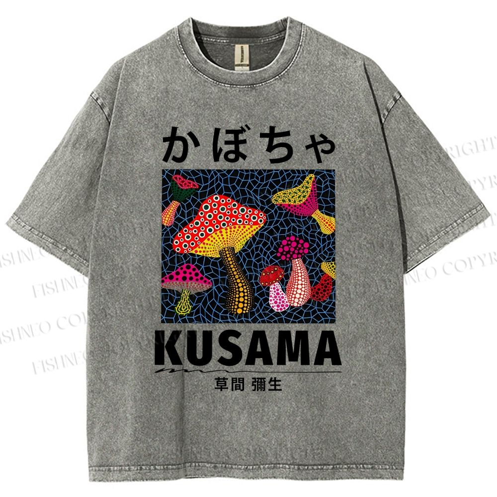 Unisex Yayoi Kusama Mushroom Printed Washed Tee