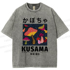 Unisex Yayoi Kusama Mushroom Printed Washed Tee