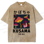 Unisex Yayoi Kusama Mushroom Printed Washed Tee