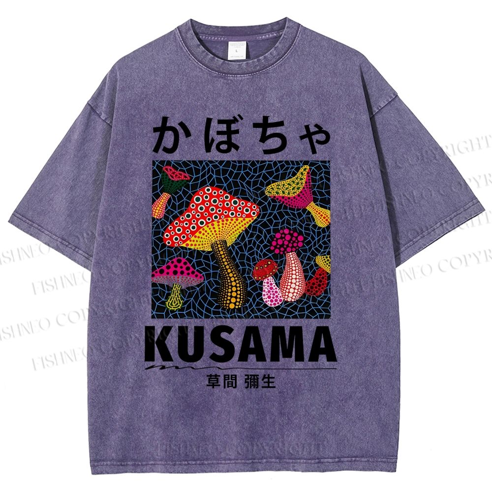 Unisex Yayoi Kusama Mushroom Printed Washed Tee