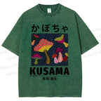 Unisex Yayoi Kusama Mushroom Printed Washed Tee
