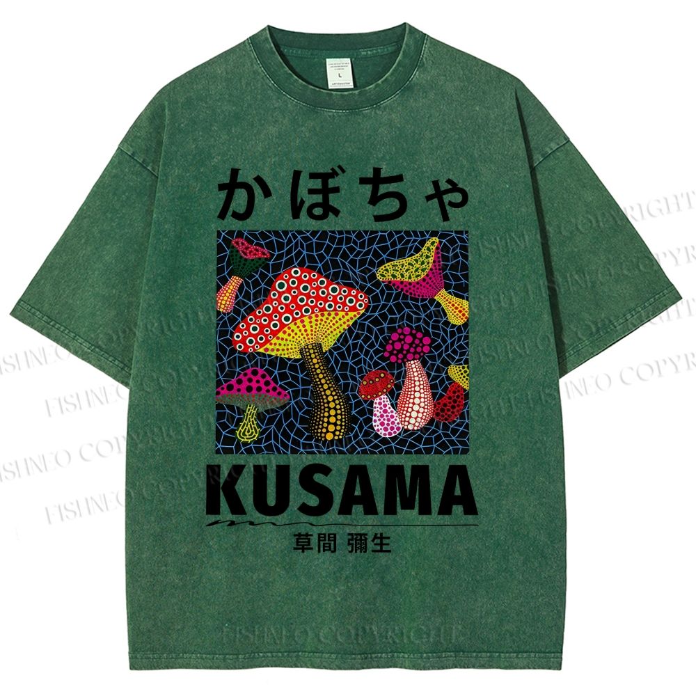 Unisex Yayoi Kusama Mushroom Printed Washed Tee