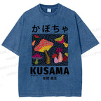 Unisex Yayoi Kusama Mushroom Printed Washed Tee
