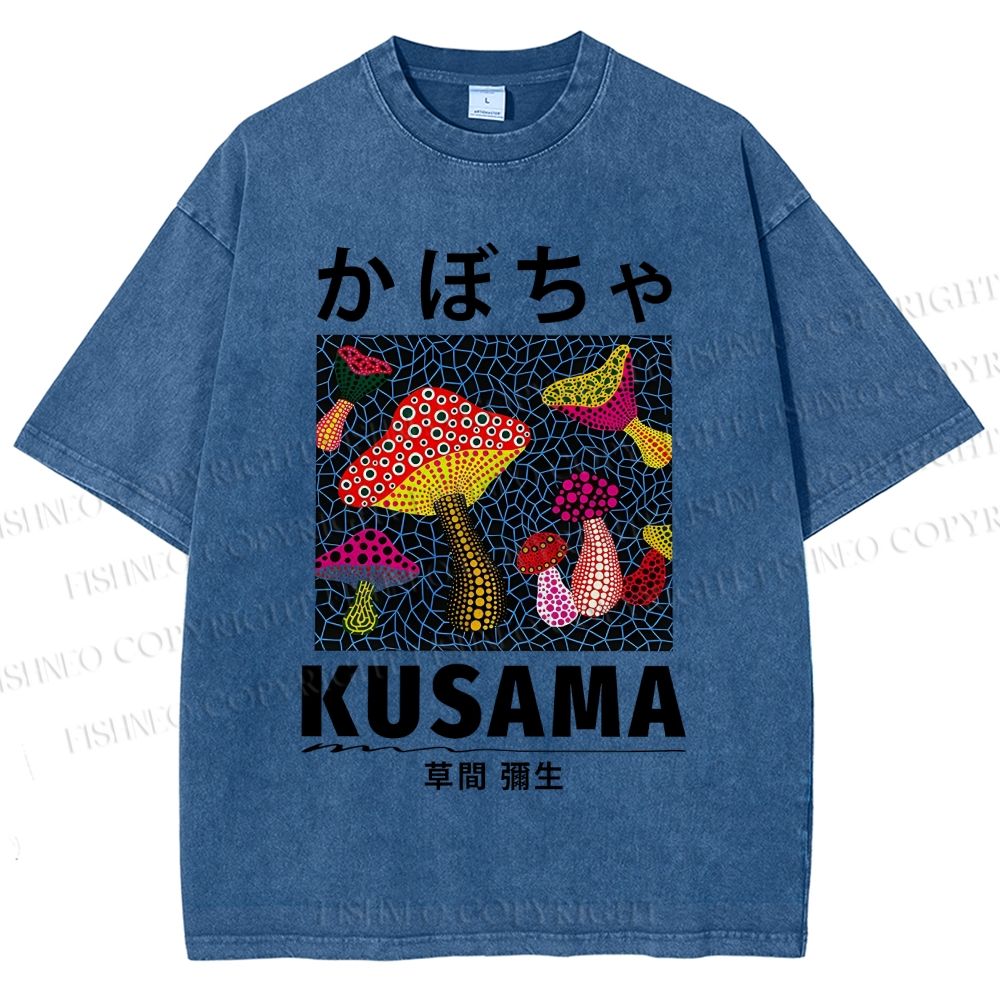 Unisex Yayoi Kusama Mushroom Printed Washed Tee