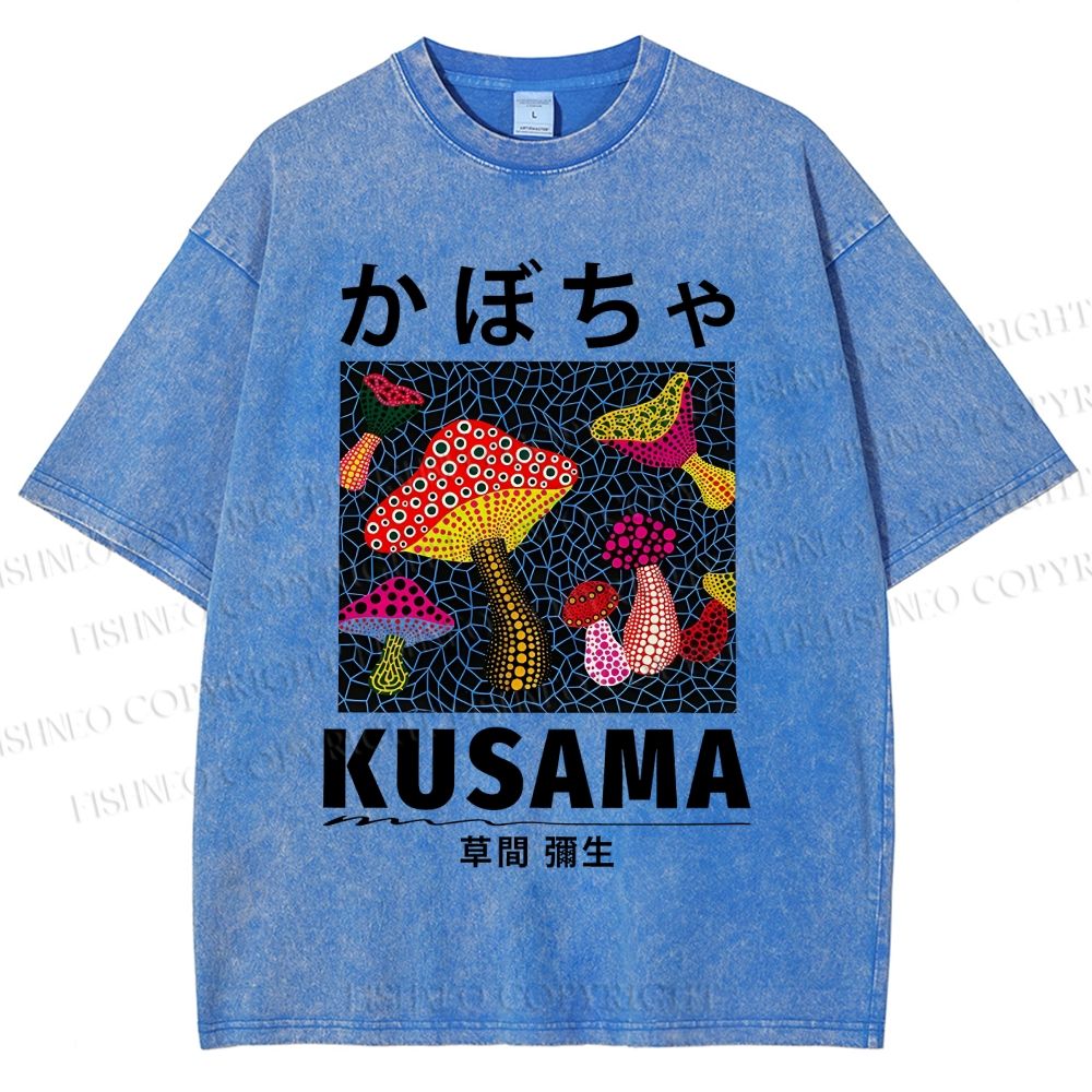 Unisex Yayoi Kusama Mushroom Printed Washed Tee