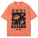 Unisex Yayoi Kusama Mushroom Printed Washed Tee