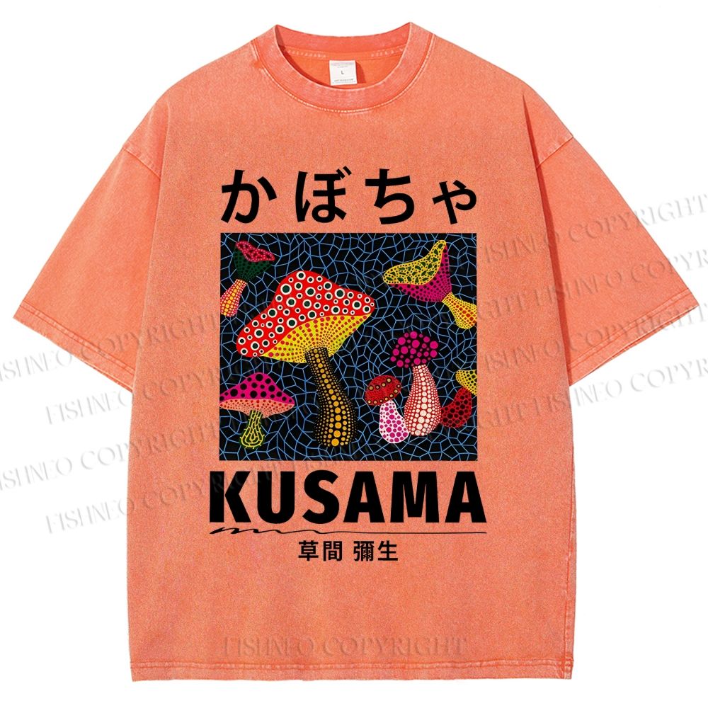 Unisex Yayoi Kusama Mushroom Printed Washed Tee