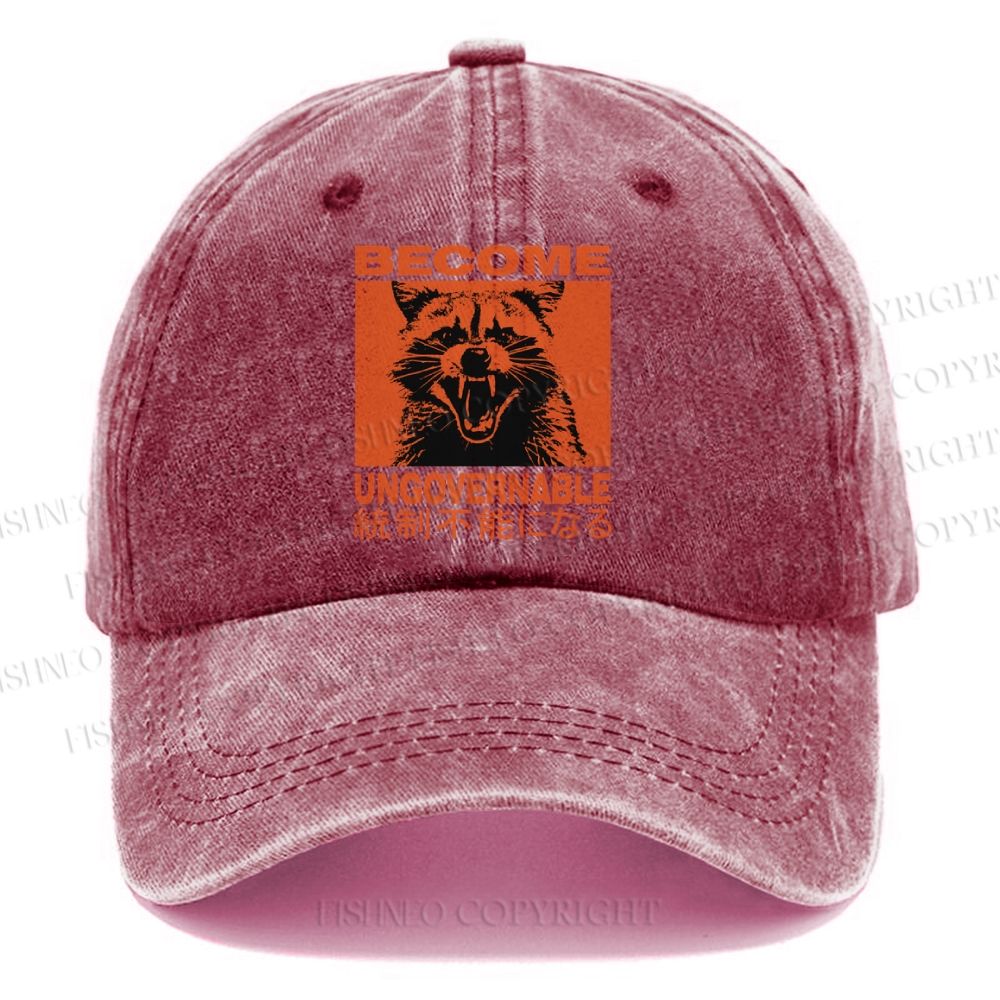 Unisex Ungovernable Raccoon Vintage Casual Washed Cap