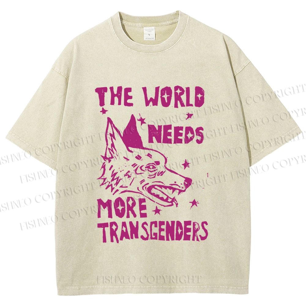 Unisex Pride The World Need More Transgenders Wolf Printed Washed Tee