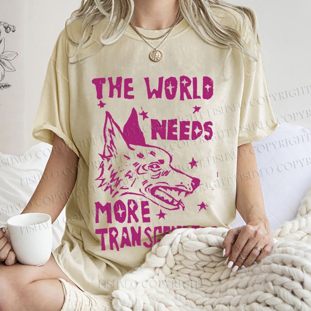 Unisex Pride The World Need More Transgenders Wolf Printed Washed Tee