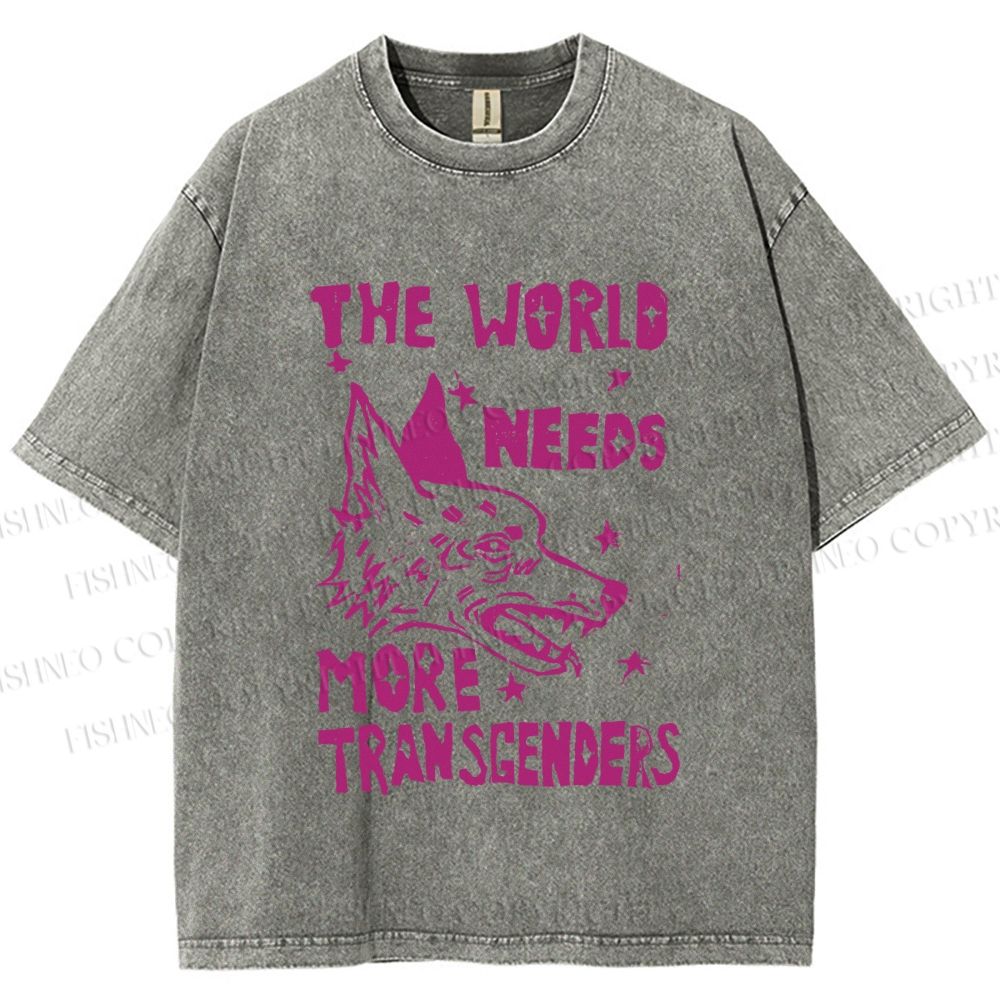 Unisex Pride The World Need More Transgenders Wolf Printed Washed Tee