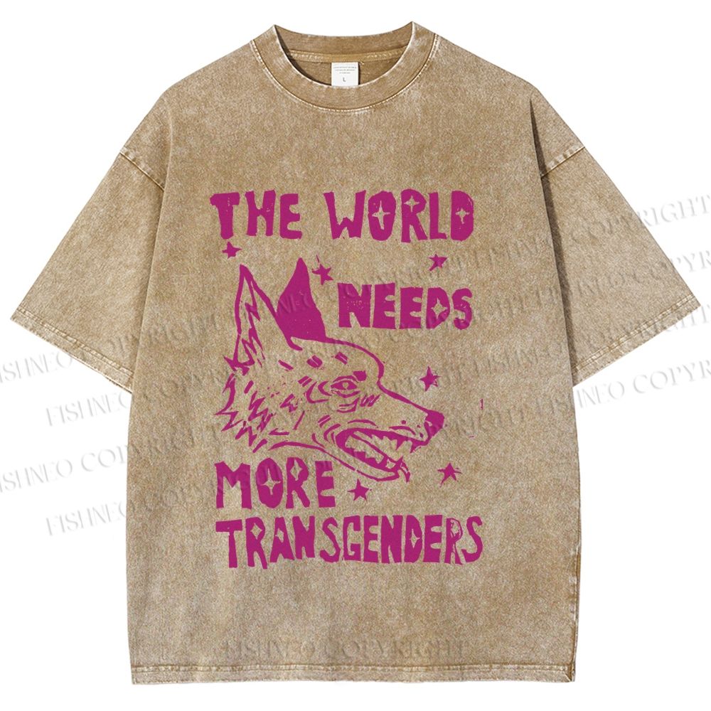 Unisex Pride The World Need More Transgenders Wolf Printed Washed Tee
