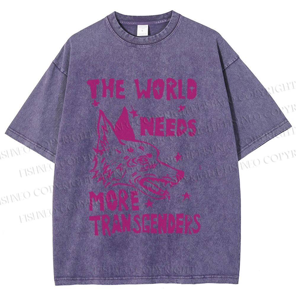 Unisex Pride The World Need More Transgenders Wolf Printed Washed Tee