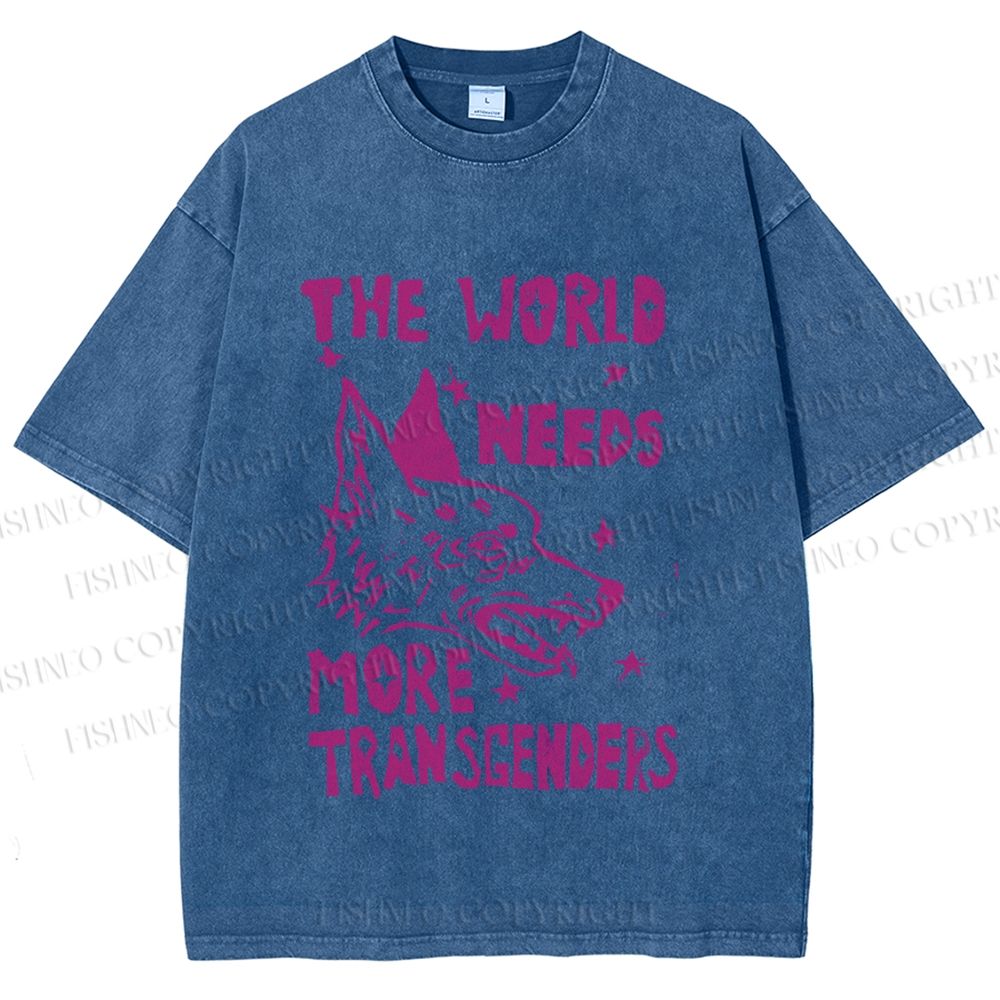 Unisex Pride The World Need More Transgenders Wolf Printed Washed Tee
