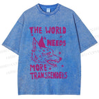 Unisex Pride The World Need More Transgenders Wolf Printed Washed Tee