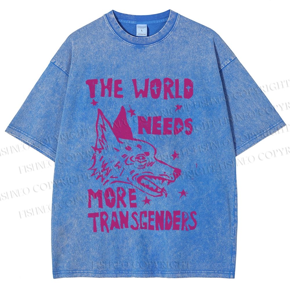 Unisex Pride The World Need More Transgenders Wolf Printed Washed Tee