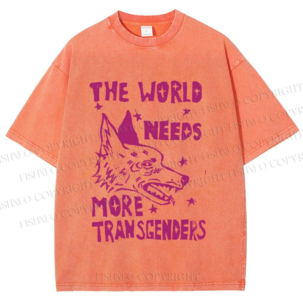 Unisex Pride The World Need More Transgenders Wolf Printed Washed Tee