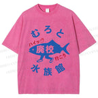 Unisex Japanese Fish Aquarium Printed Washed Tee