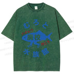 Unisex Japanese Fish Aquarium Printed Washed Tee
