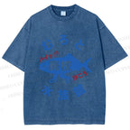 Unisex Japanese Fish Aquarium Printed Washed Tee