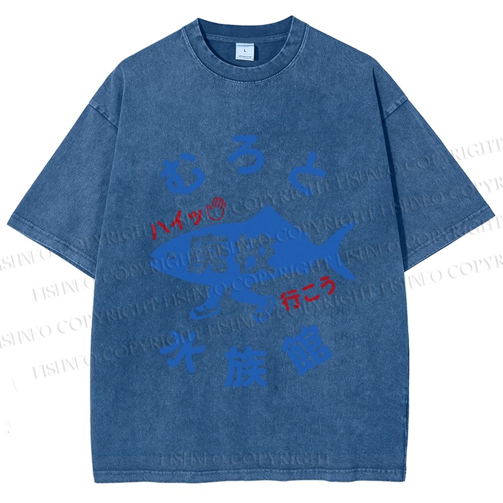 Unisex Japanese Fish Aquarium Printed Washed Tee