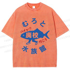 Unisex Japanese Fish Aquarium Printed Washed Tee
