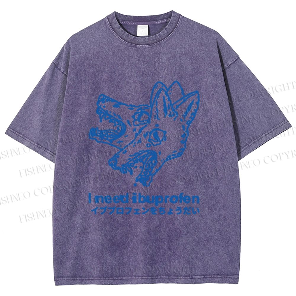 Unisex I need ibuprofen Wolf Vintage Printed Washed Tee