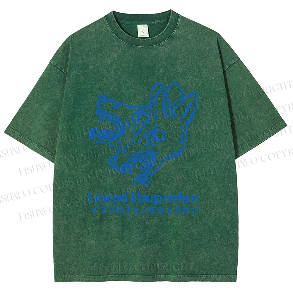Unisex I need ibuprofen Wolf Vintage Printed Washed Tee