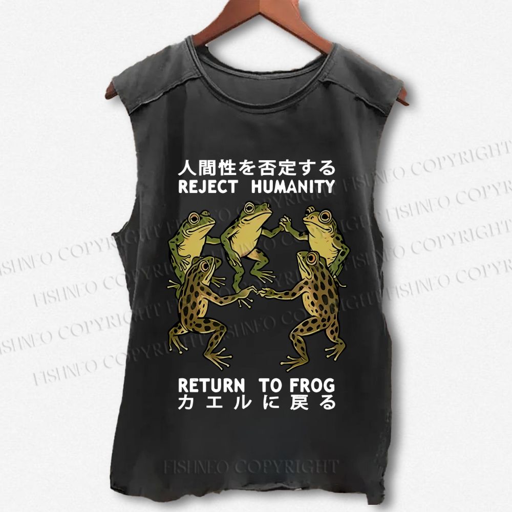 Unisex Back To Frog Funny Printed Washed Tank Top