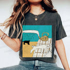 Unisex Vintage Cat Painting Printed Washed Tee
