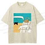Unisex Vintage Cat Painting Printed Washed Tee