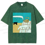 Unisex Vintage Cat Painting Printed Washed Tee